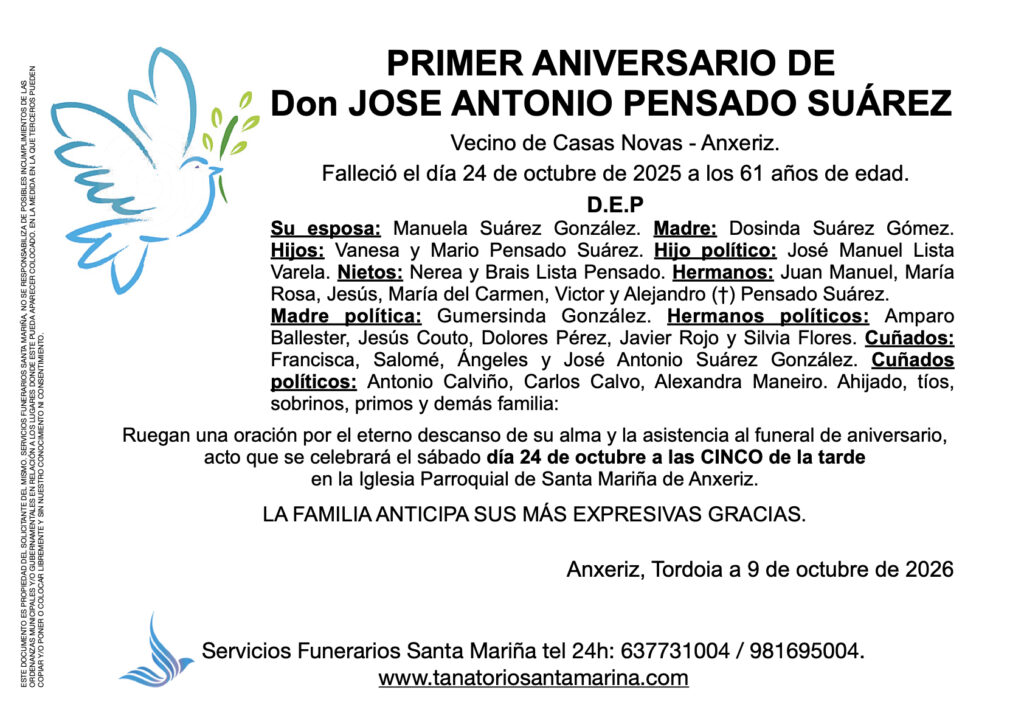 Aniversario de Don José Antonio Pensado Suárez