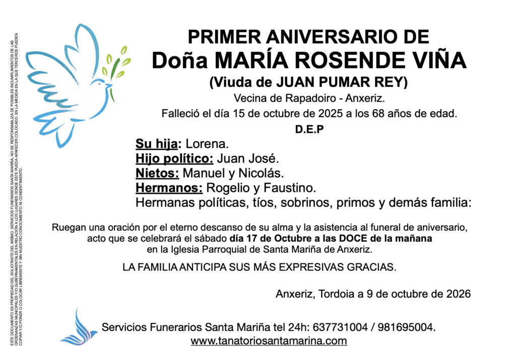 Aniversario de Doña María Rosende Viña